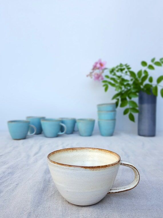 Cappuccino Cup, Rustic Coffee Mug, White Cera...