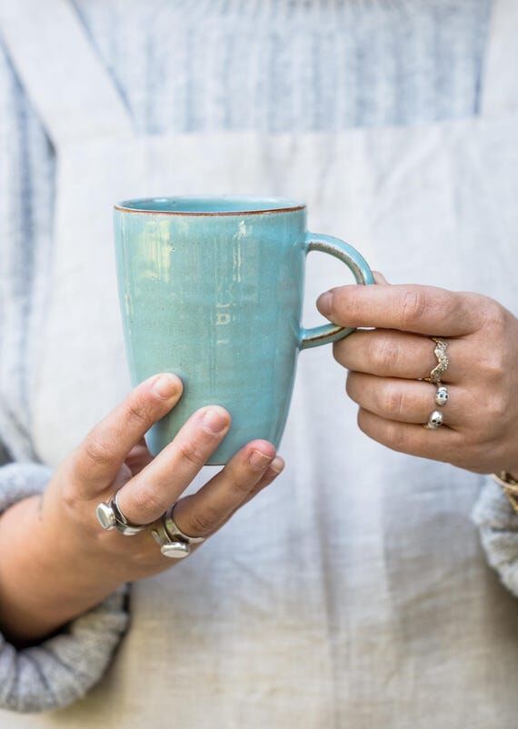 Handmade Turquoise Coffee Mug, Large Ceramic ...