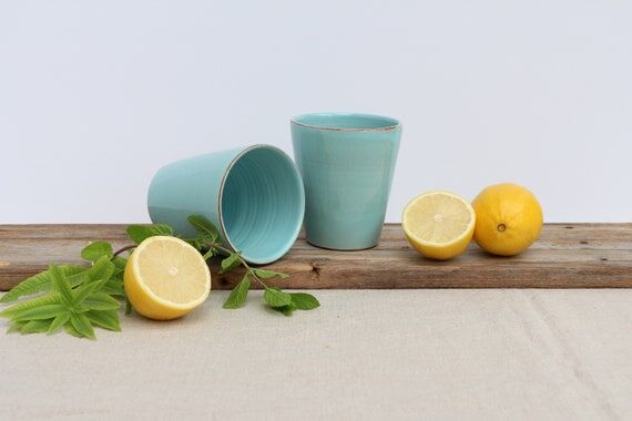 2 Stoneware Tumblers, summer tumblers, Vacati...