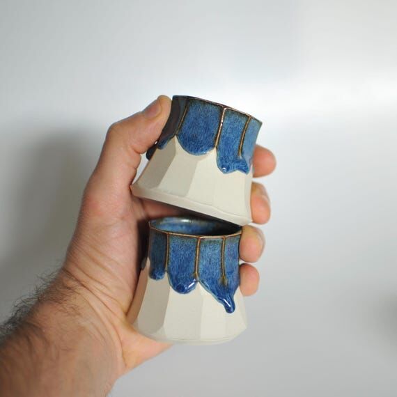 Handmade Pottery Espresso Cup 2.5 oz, Blue Dr...