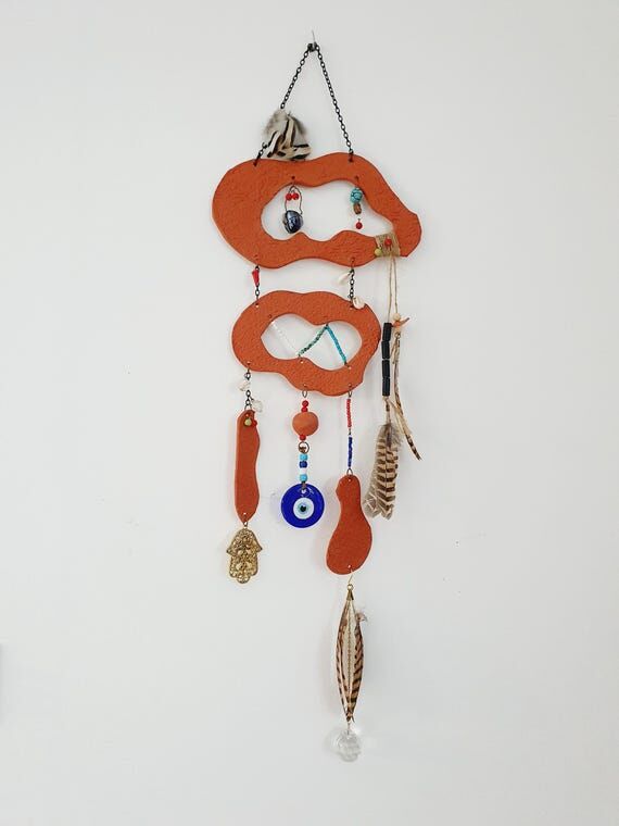 Ceramic Tribal Art Hamsa Wall Plaque with Lar...