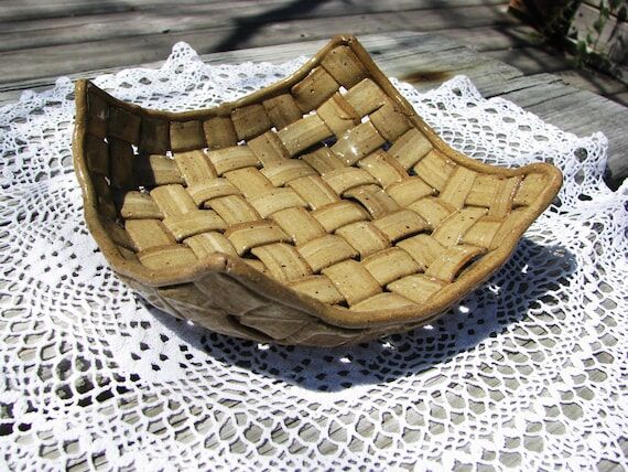 woven clay basket, hand made earth color...