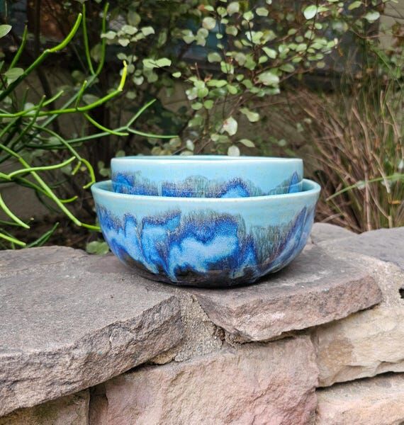 Handmade Ceramic Bowl Set of 2 - Blue Turquo...