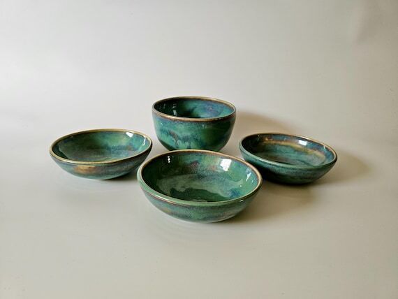 Handmade Ceramic Bowl Set – Green Reactive ...