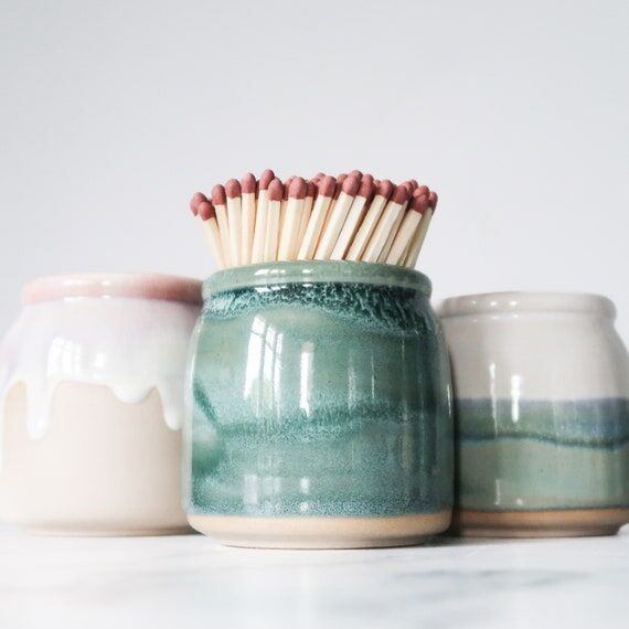 Handmade ceramic matchstick pot | match holde...