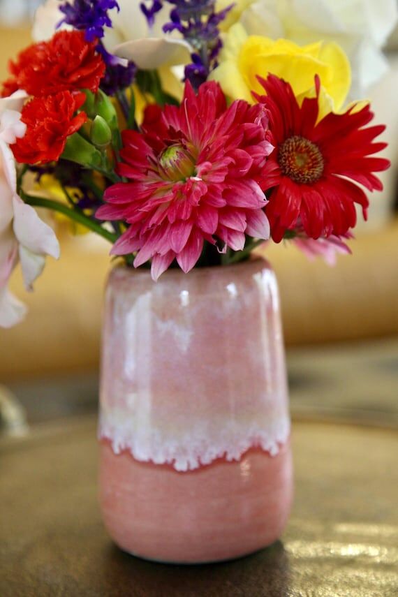 Handmade ceramic pink flower vase...
