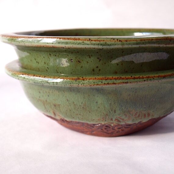Handmade Stoneware Bowl Set: Evergreen Glaze,...