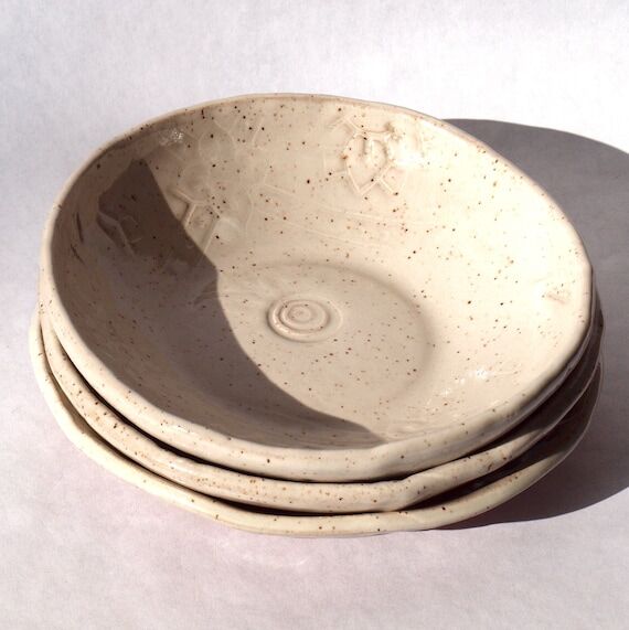 Pottery bowl set, 3 handmade ceramic shallow ...