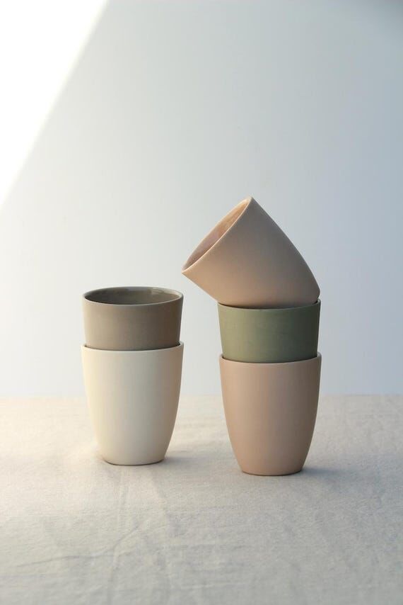 Handmade Ceramic Latte Cup - 8 oz Modern Porc...
