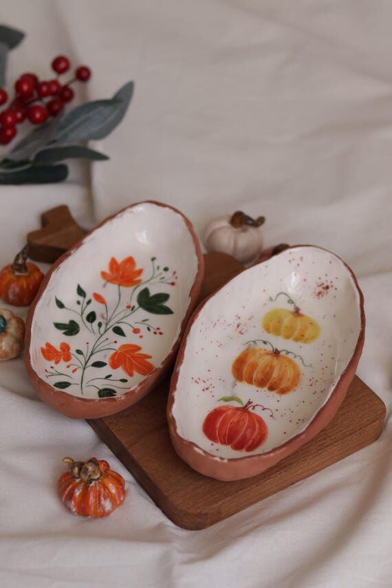 Handmade Ceramic Dish Set of 2, Hand Painted ...