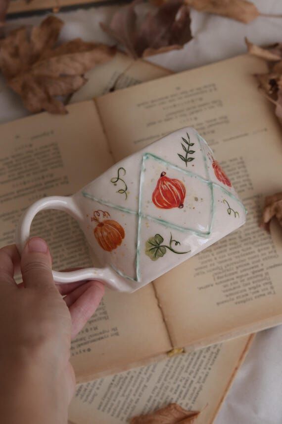 Hello Pumpkin Handmade Ceramic Mug, Hand Pain...