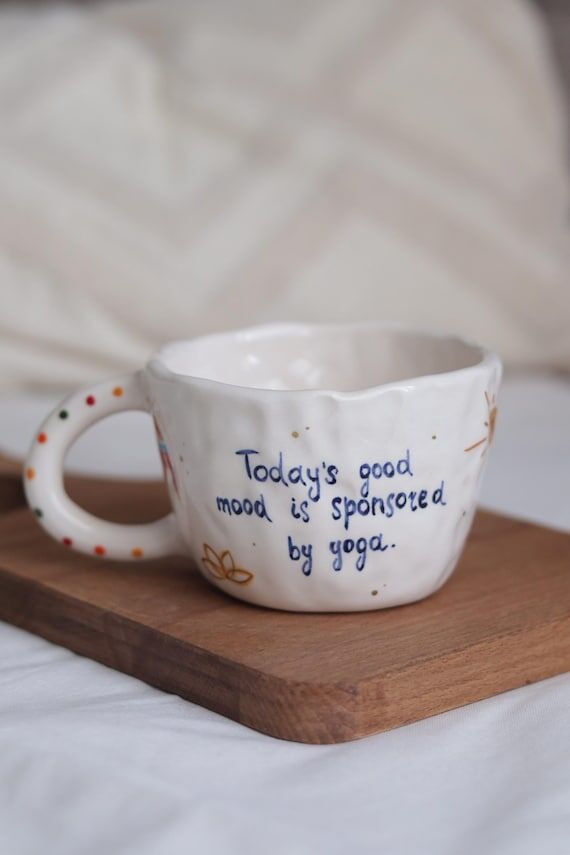 Handmade Ceramic Mug – Yoga Theme, Hand-Pai...