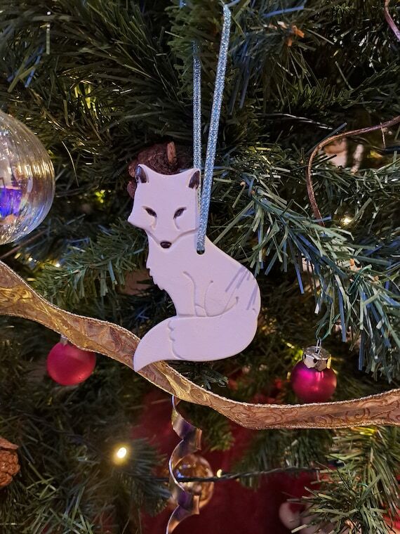 Handmade Ceramic Red and Arctic Fox Tree Deco...