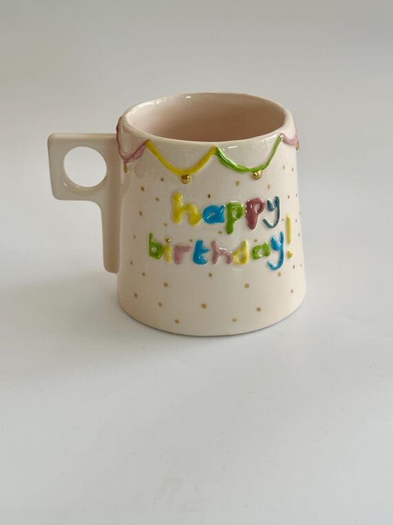 Handmade Birthday Mug – Pastel Party Cup, P...