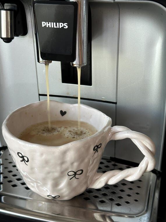 Handmade Ceramic Coffee Mug, Textured Bow Des...