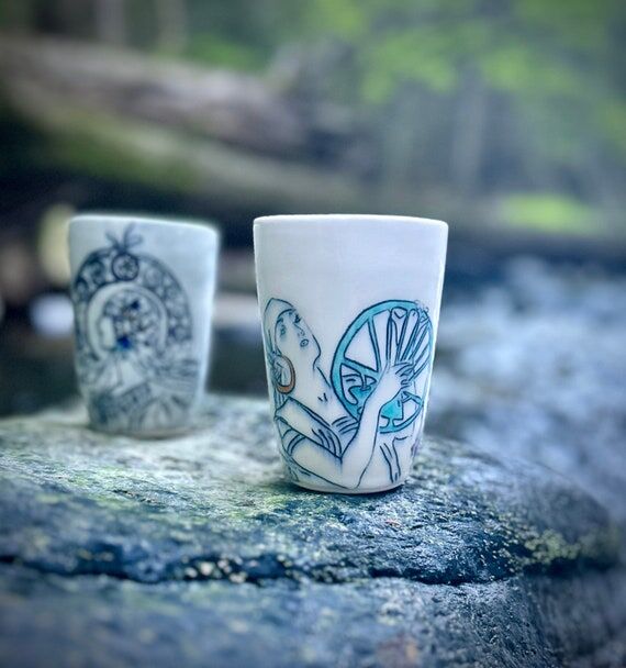 14oz. Handmade Ceramic Cup // Alphonse Mucha-...
