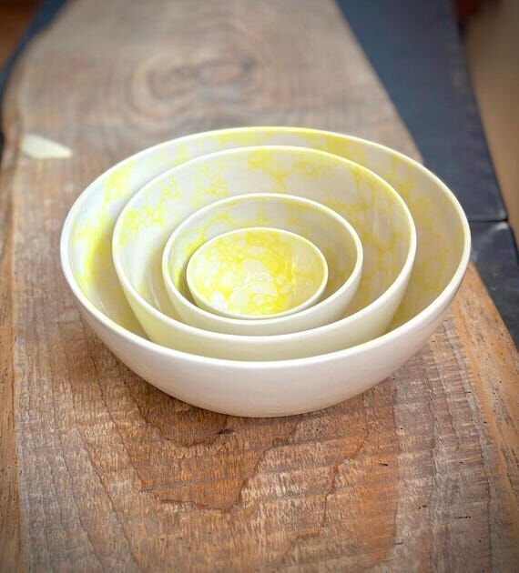 Handmade Ceramic Nesting Bowl Set – White +...