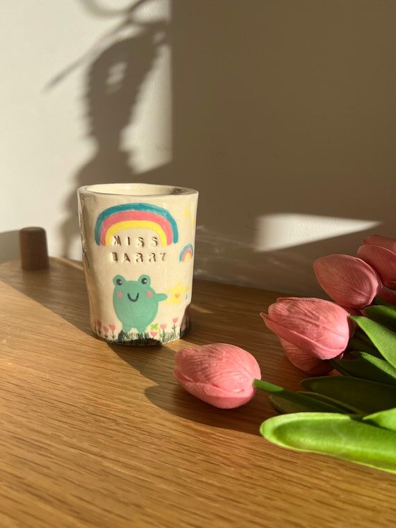 CUSTOM teacher gift frog tumbler cups - pen c...