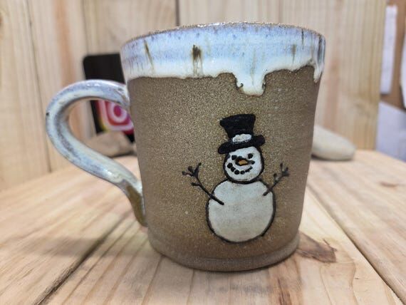 SNOWMAN MUG, Handmade Ceramic Mug. Wheel thro...
