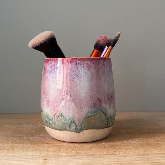 Handmade ceramic utensil pot, stoneware makeu...