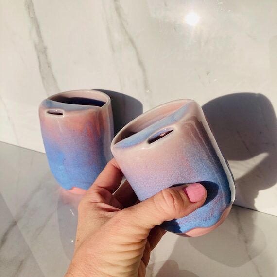 Handmade Ceramic Travel Mug w/Half Lid & Thum...