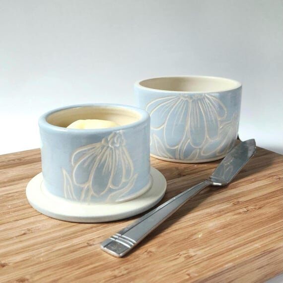 Coneflower Handmade Pottery Butter Crock: Cer...