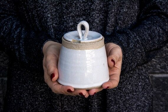Rustic White Pottery Sugar Bowl...