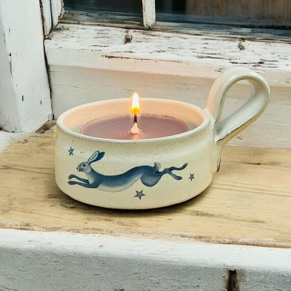 Handmade Pottery Hare T-Light Holder: Stars a...
