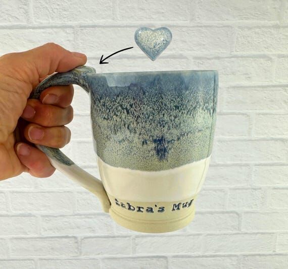 Personalized ceramic mug, Handmade heart thum...