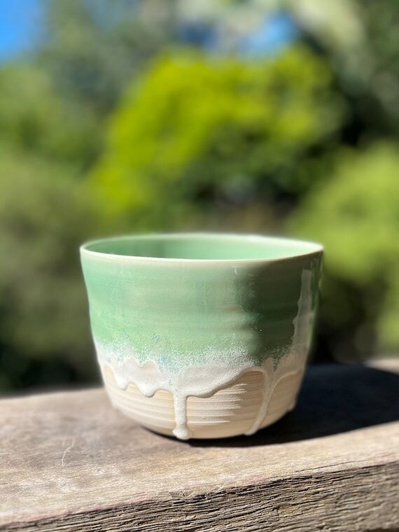 Pottery Bowl Handmade - Green Glaze Pot - Han...